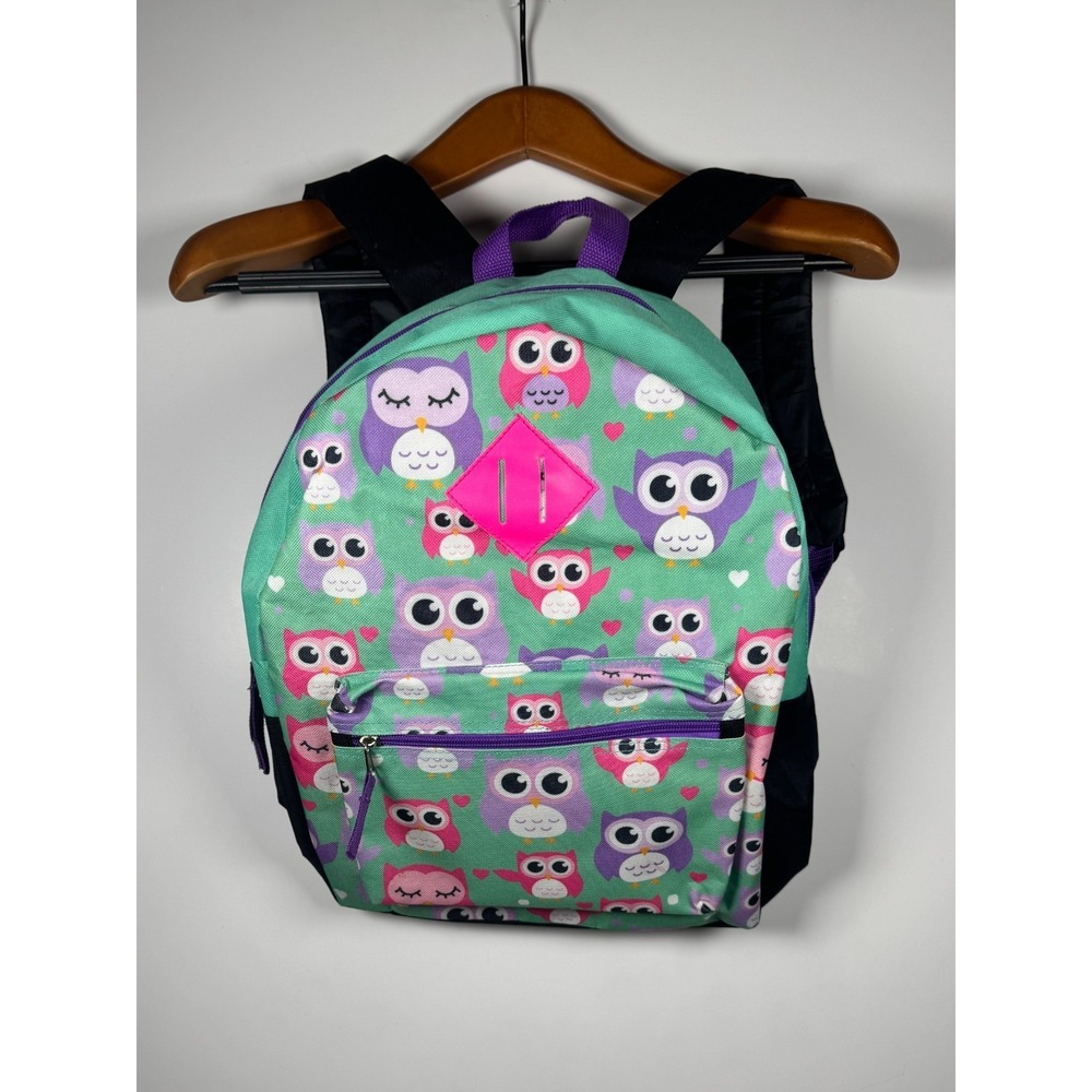 Girls Backpack‎ Multi Owl Print Zip Pocket Adjustable Padded Shoulder Straps Bag
